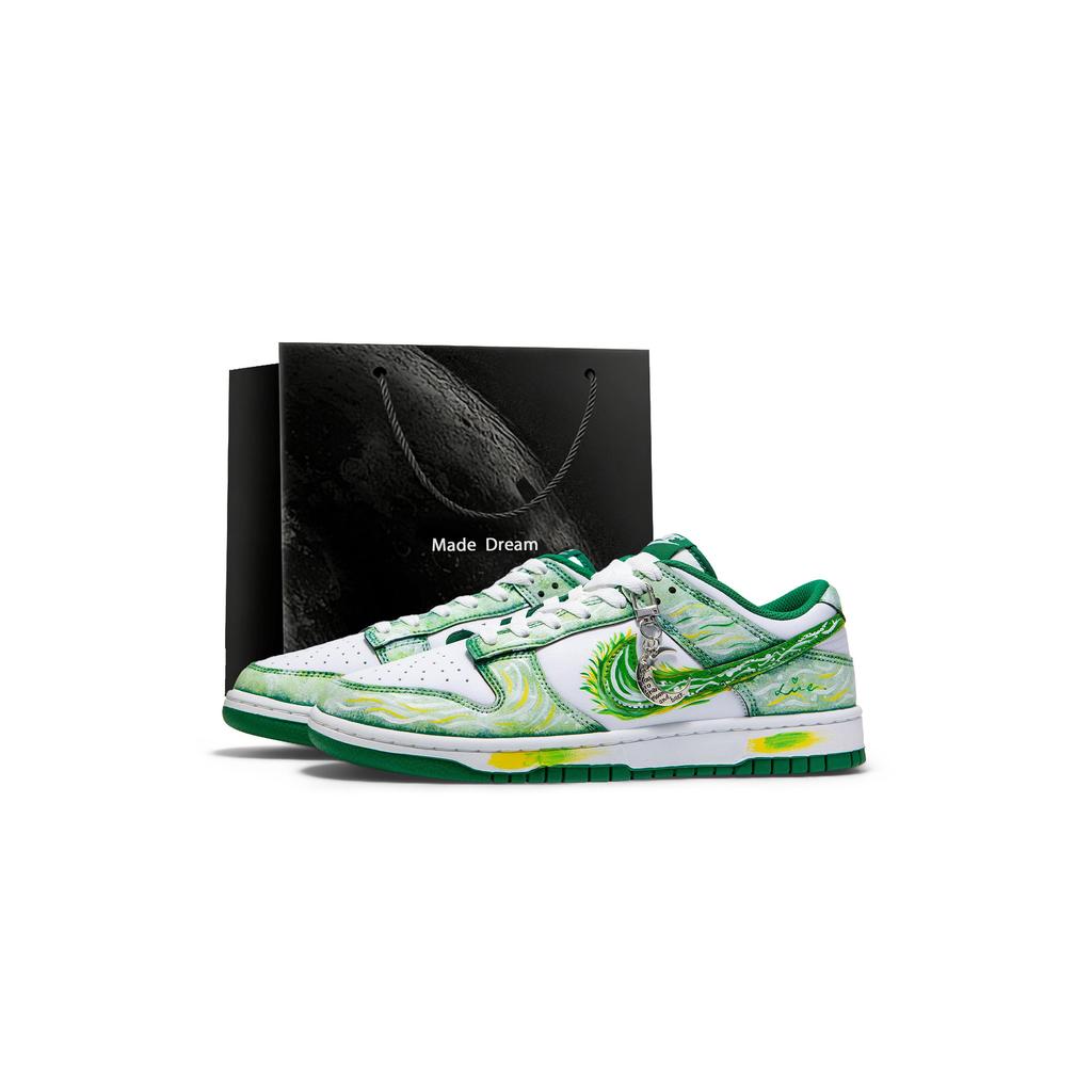 Nike Dunk Slip Resistant Abrasion Resistant Low Top Skateboard Shoes Men's White Green HF5441-101(Team1326-SBOX)