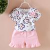 Zomer nieuwe meisjes korte mouw shorts bloemen tweedelig baby zoet pak