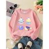 Kids Unisex Crewneck Sweatshirt, Four Blueberry Desserts Cupcake Donut Cake Slice Cartoon Print Soft Fleece Pullover For Kids Over 4 Years Old