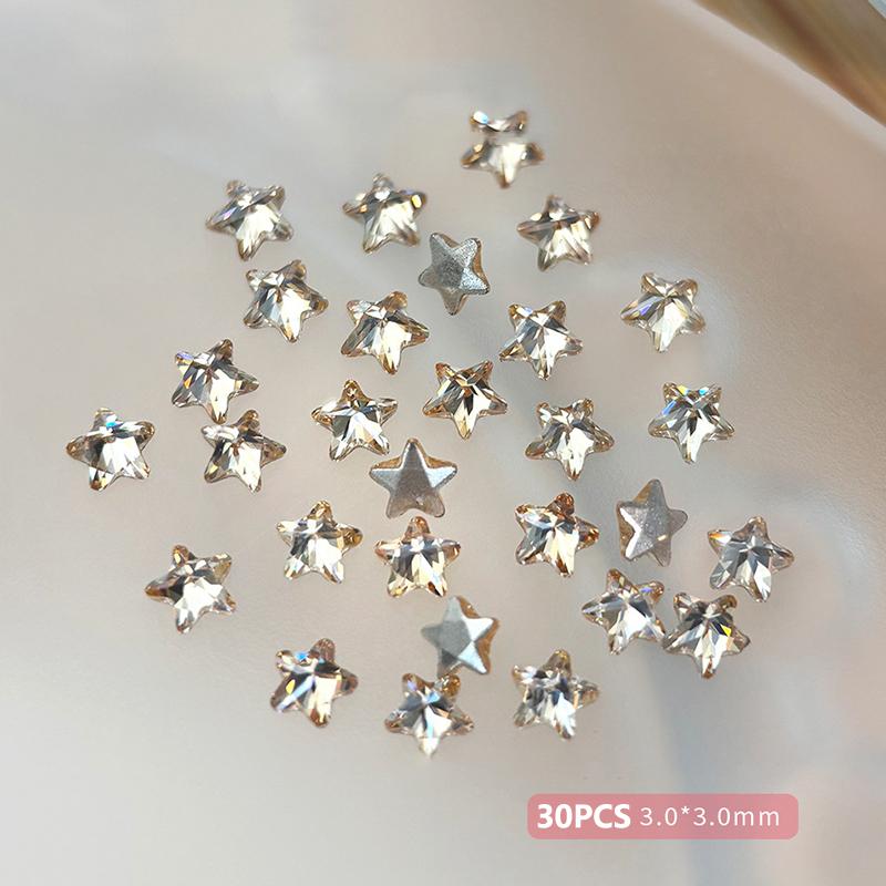 1Box 30Pcs Sparkling Pentagram Zircon Nail Charms Cute Minimalist Flatback Rhinestones 3mm Multi-color Mini Star Gems Nail Parts