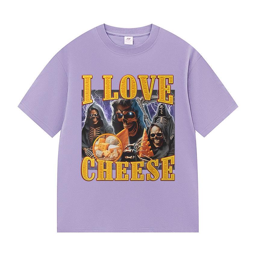 Funny I Love Cheese Skeleton Graphic TShirts Unisex Women Vintage Harajuku Short Sleeve Tshirt Summer Cotton Tops Fashion T Shirt