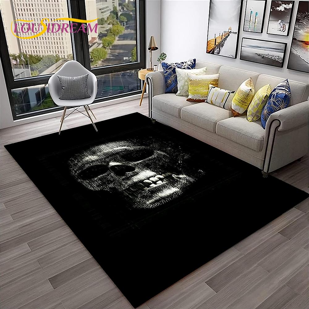 Tappeto Teschio Horror Gotico 3D per Casa Soggiorno Camera da Letto Divano Stanza dei Giochi Zerbino Decorazione, Tappeto per Area Giochi Bambini Tappetino Antiscivolo