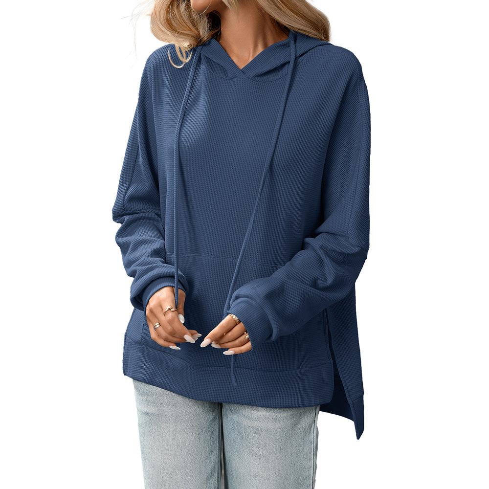 2025 Autumn Winter New Women's Waffle Knitted Pullover Long-sleeved Sweatshirt Hoodie
