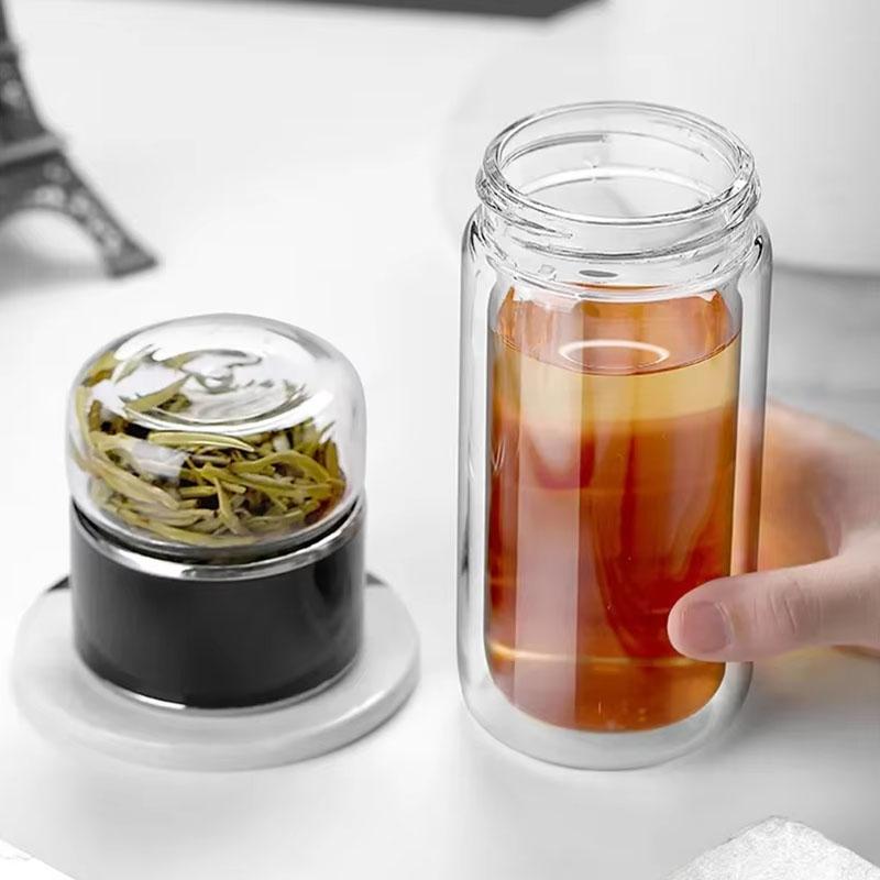 Premium Tea Water Separation Cup for Men's Office Mini Portable Tea Cup for Women's Flower Tea Cup Double Layer Glass Cup Anti-scalding