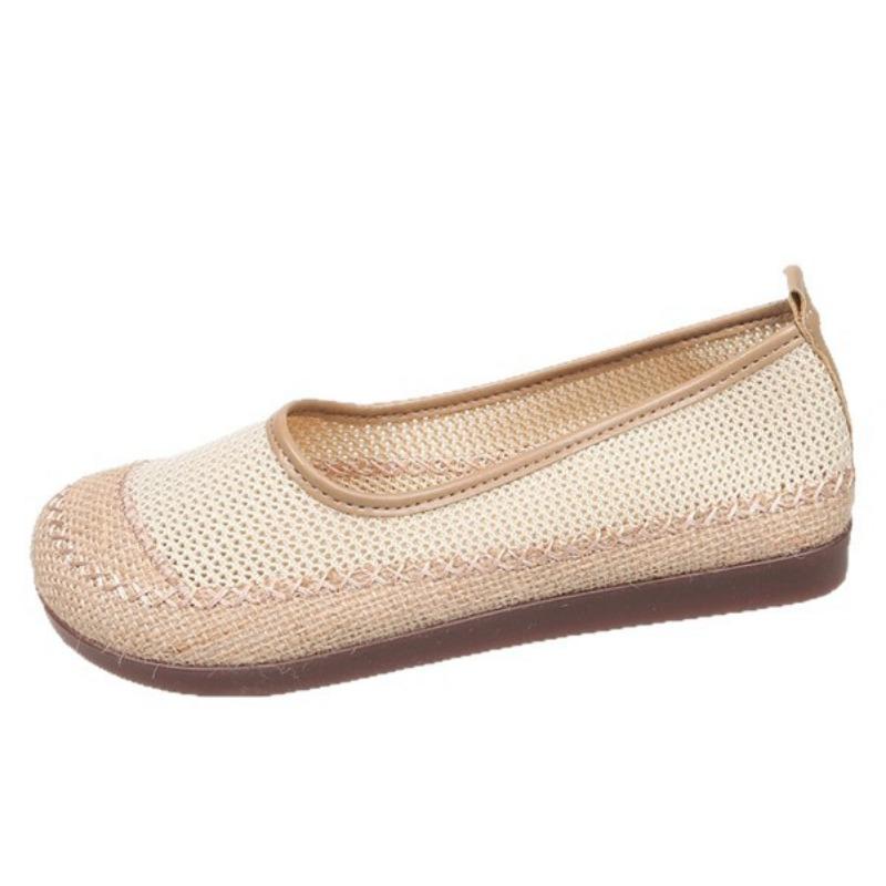 Straw fisherman shoes women's new summer hollow mesh shoes one pedal maternity shoes breathable shallow mouth single shoes mother