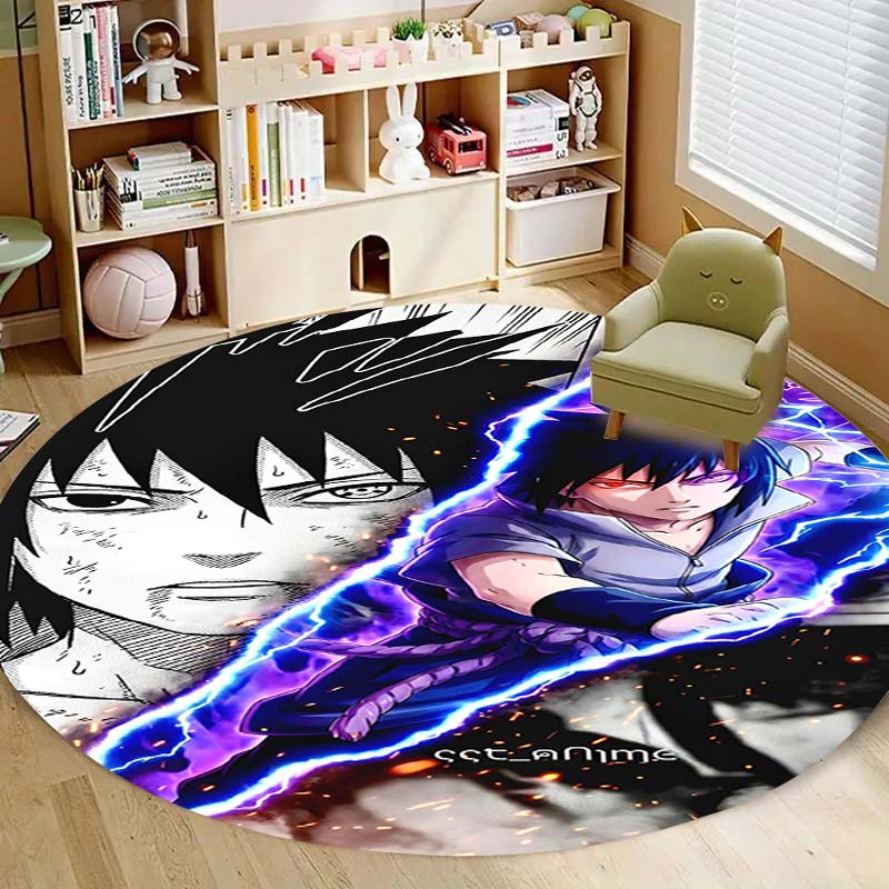 Naruto Round Area Rug Anime Cartoon Pattern Soft Non-Slip Floor Carpet For Bedroom Living Room Kids Room Playroom Home Decor Mat