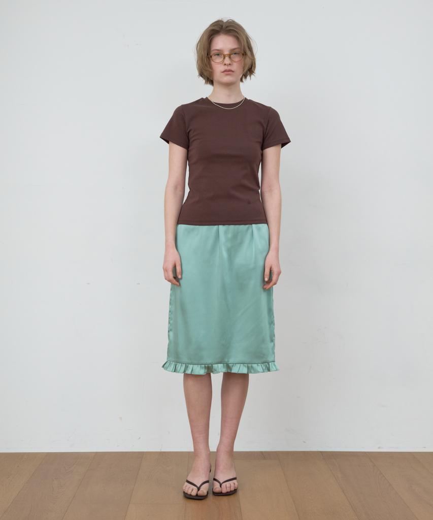 Majone Frill Layered Satin Skirt_Green