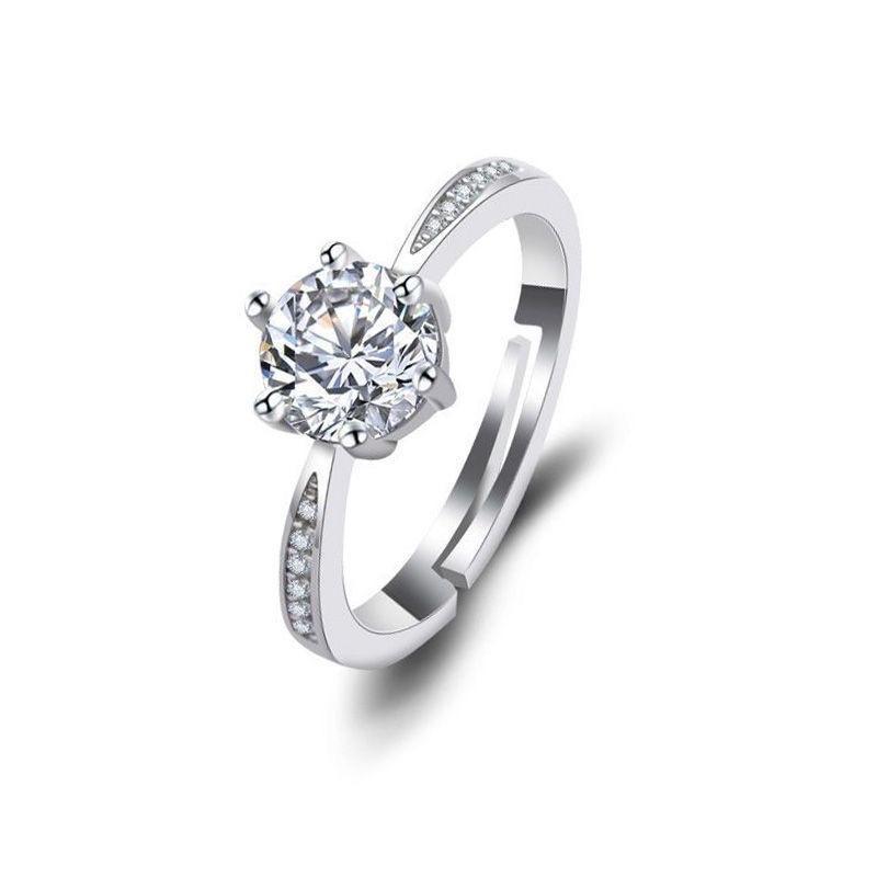Simulation Classic Six-claw Ring Women's Open Diamond Ring Niche Moissanite Jewelry