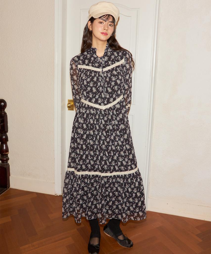 Salon De Yon Chiffon Lace Long Dress_ Black
