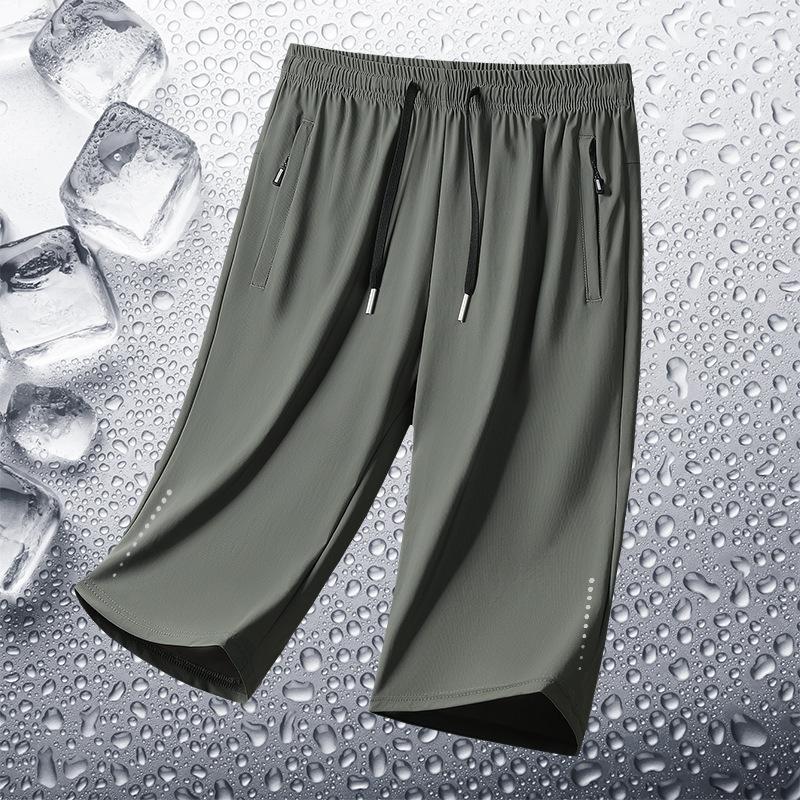 Ice Silk 7-inch Pants for Men In Summer, Thin, Loose, Casual, Straight Leg, Youth, Breathable, Quick Drying Shorts, Men's Sports Pants