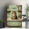 Vintage Victorian Bathtub Cat Metal Wall Decor Mint Green Gold Accents D Flat Durable Home Garden