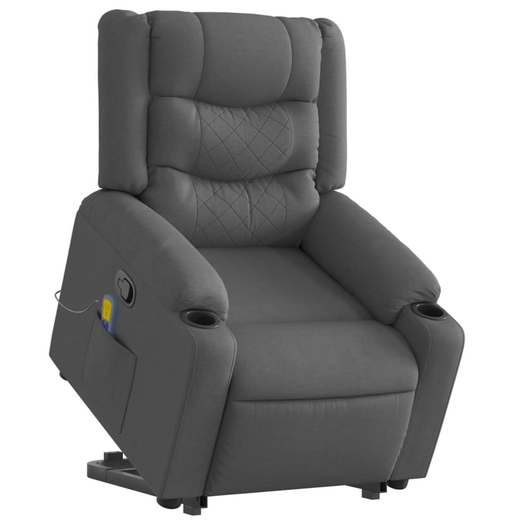 Massage Recliner with Rising Function Dark Grey Fabric