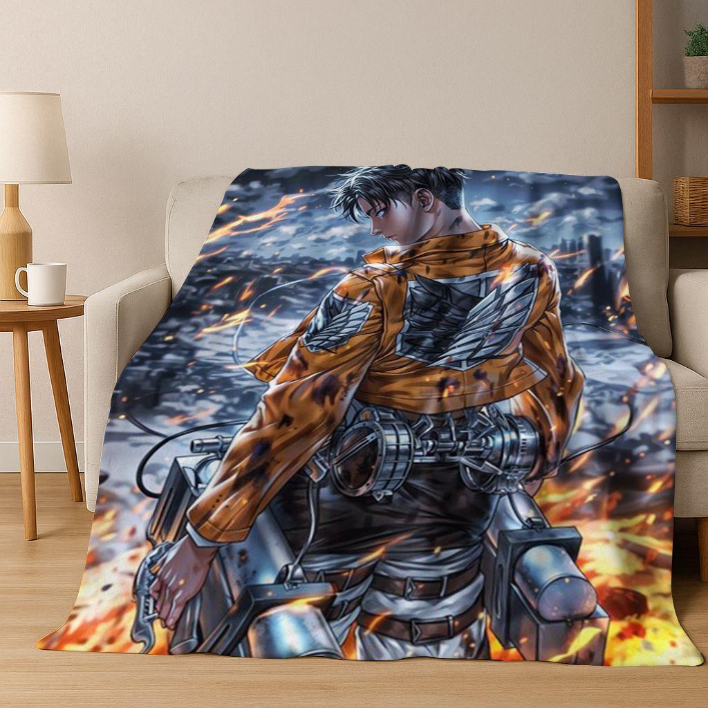 2026 New Anime Attack On Titan Eren Mikasa Cartoon Flannel Blanket,Cozy Soft Throw Blanket for Home Bedroom Bed Sofa Cover Kids