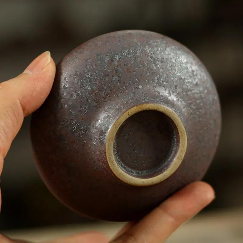 Handgedraaide Gong Fu Theekop - IJzerroest Glazuur Keramische Kom, Ovengetransformeerde Meesterkop, Loodvrij Chinees Thee Ceremonie Theeservies