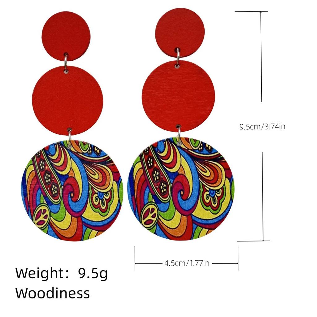 New Bohemian Long Earrings Europe US Exaggerated Personality Baking Paint Color Stripe Wooden Vintage Ethnic Style Ear Ring Gift