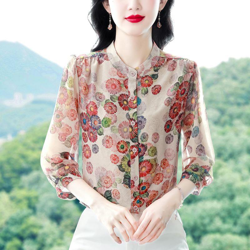 Summer Women Floral Blouse Fashion Casual Print Chiffon Blouse Shirt Women Tops