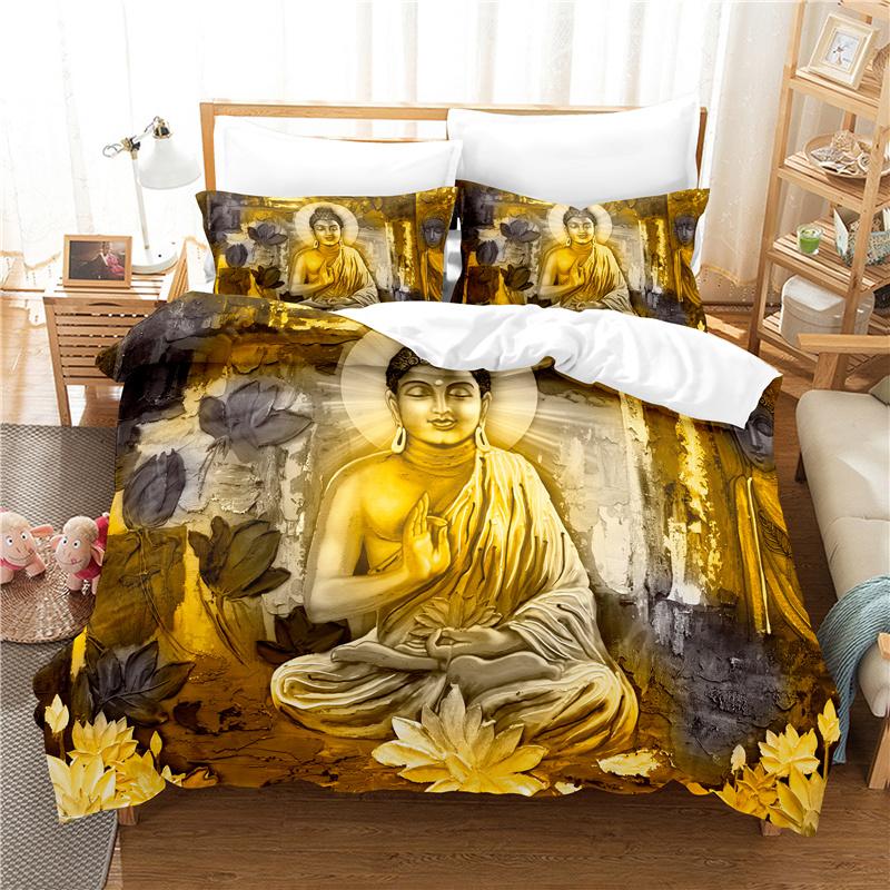 Buddha statue bed linen set duvet cover 3D bed linen digital printing bed bed linen queen size bed linen set fashion design