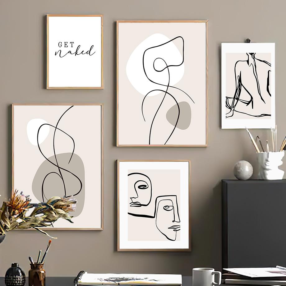 Dessins au trait Visage de fille Corps Amour Abstrait Affiches et impressions Art mural Peinture sur toile Photos pour hôtel bar Décor de salon