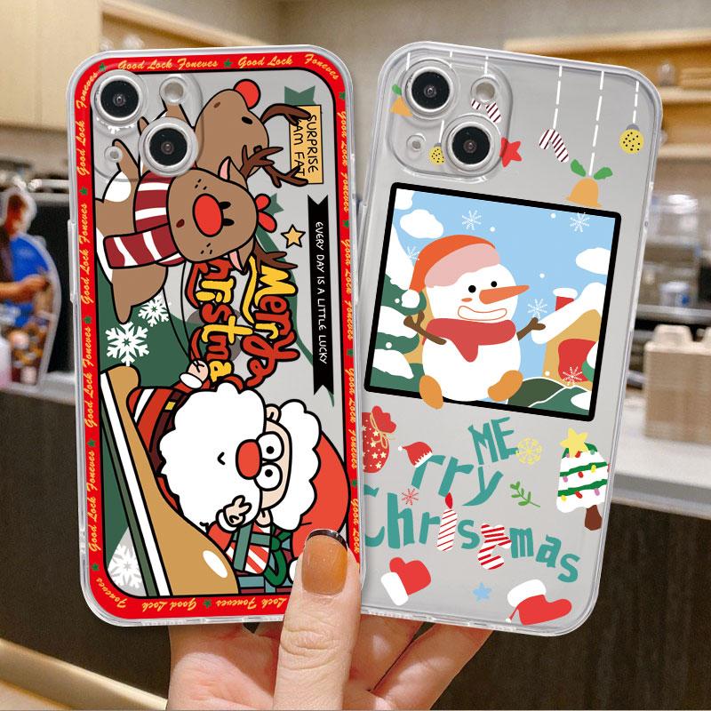 Christmas New Year Gifts Elk Snow Case For iPhone 14 11 12 Pro 13 Pro Max XR XS X 6s 7 8 Plus SE 2020 13 Mini Luxury Clear Cover