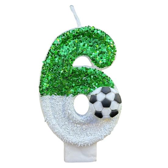 Bougie d'anniversaire de football écologique sans odeur, design à paillettes, facile à utiliser, longue durée, chiffres de 0 à 9, décoration de gâteau