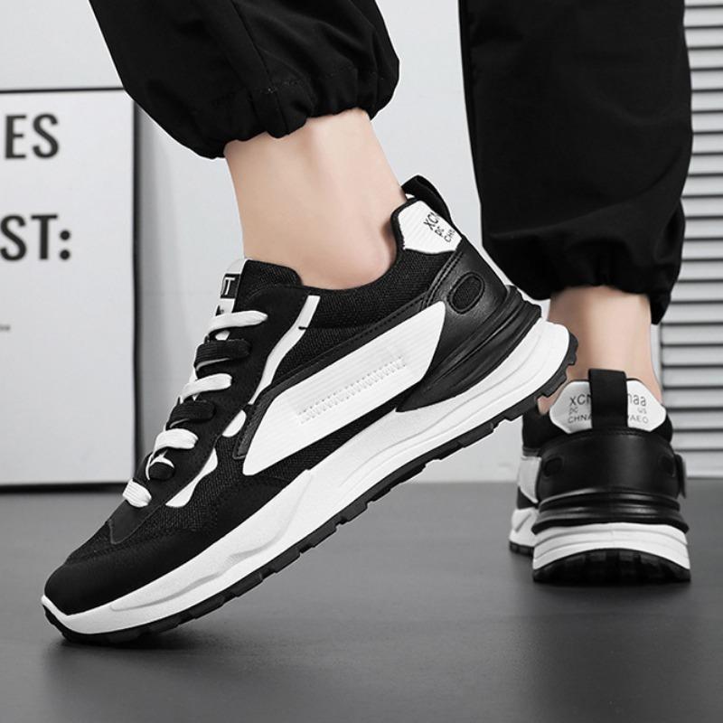 Men Sneakers 2024 New Breathable Mesh White Shoes Sports Shoes Thick Sole Lace-up Anti-slip Wear-resistant Korean Running Shoes