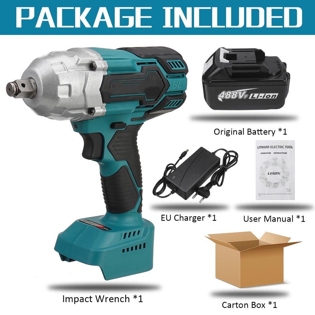488Vf 1500N.m 1/2 Socket High Torque Brushless Wrench Cordless Electric Impact Wrench Power Tools For 18V Battery