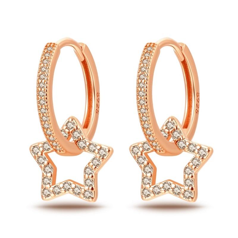 925 Silver Rose Gold Snake Bone Star Heart-Shaped Women Earring Brilliant Wedding Engagement Star Earrings Jewelry Gift