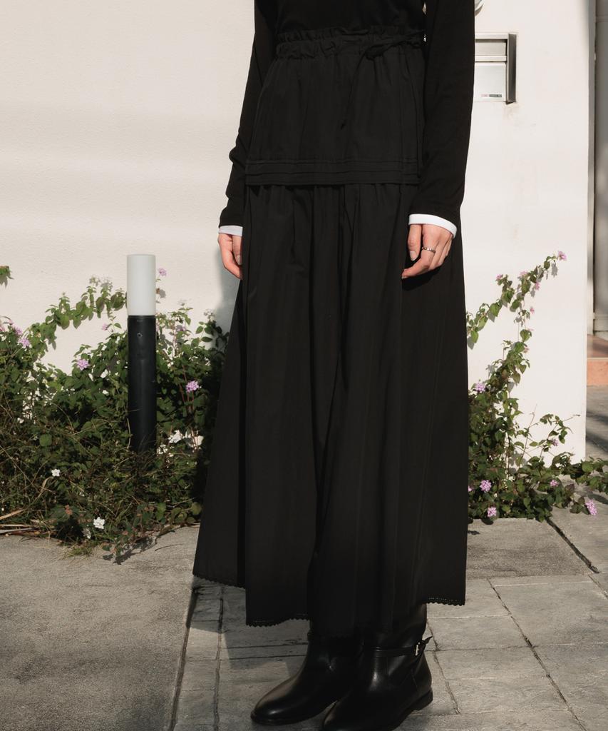 Dehebe Ruffle Long Skirt [Black]