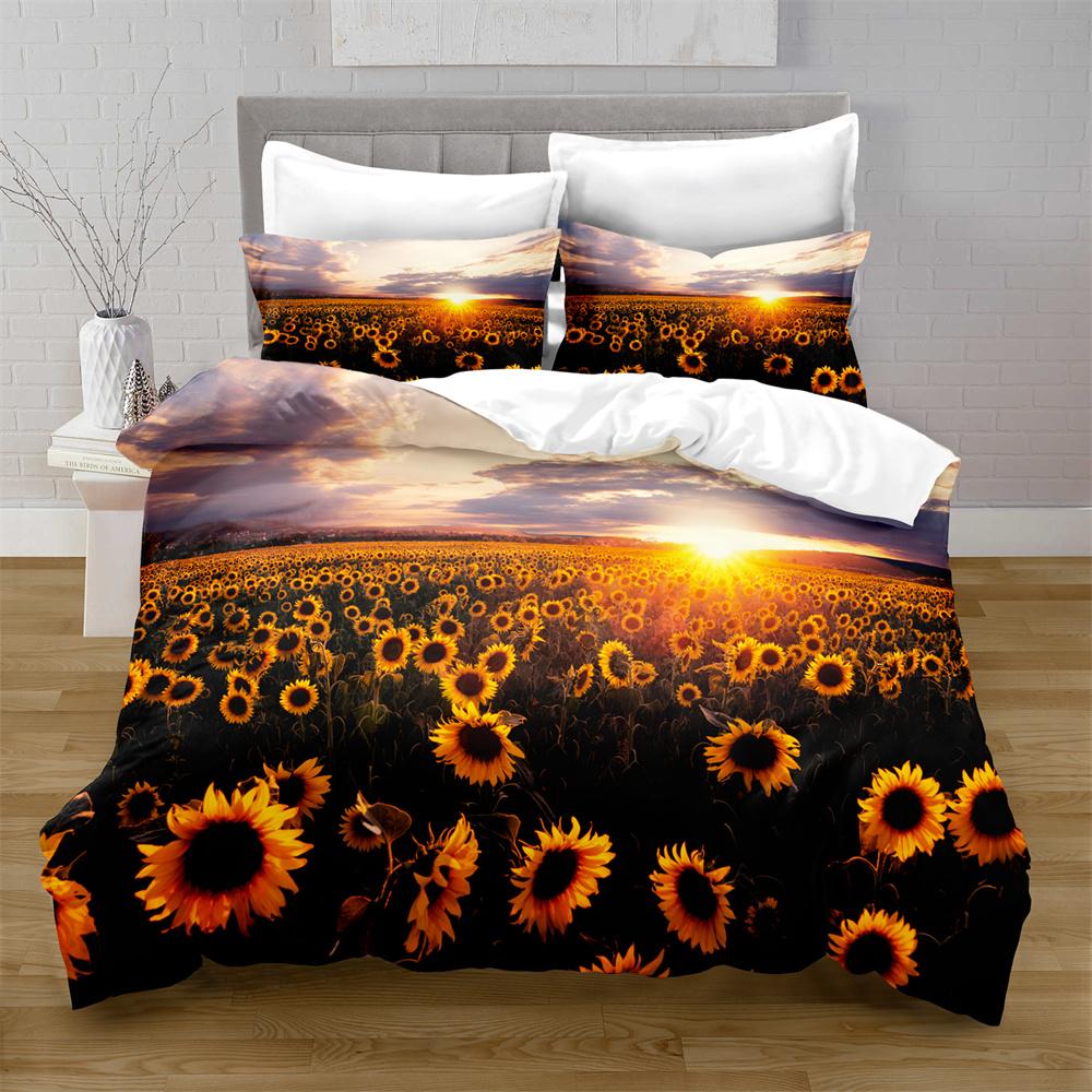 Sunflower Duvet Cover Set Yellow Floral Microfiber Bedding Botanical Print Quilt Cover Lush Field Design