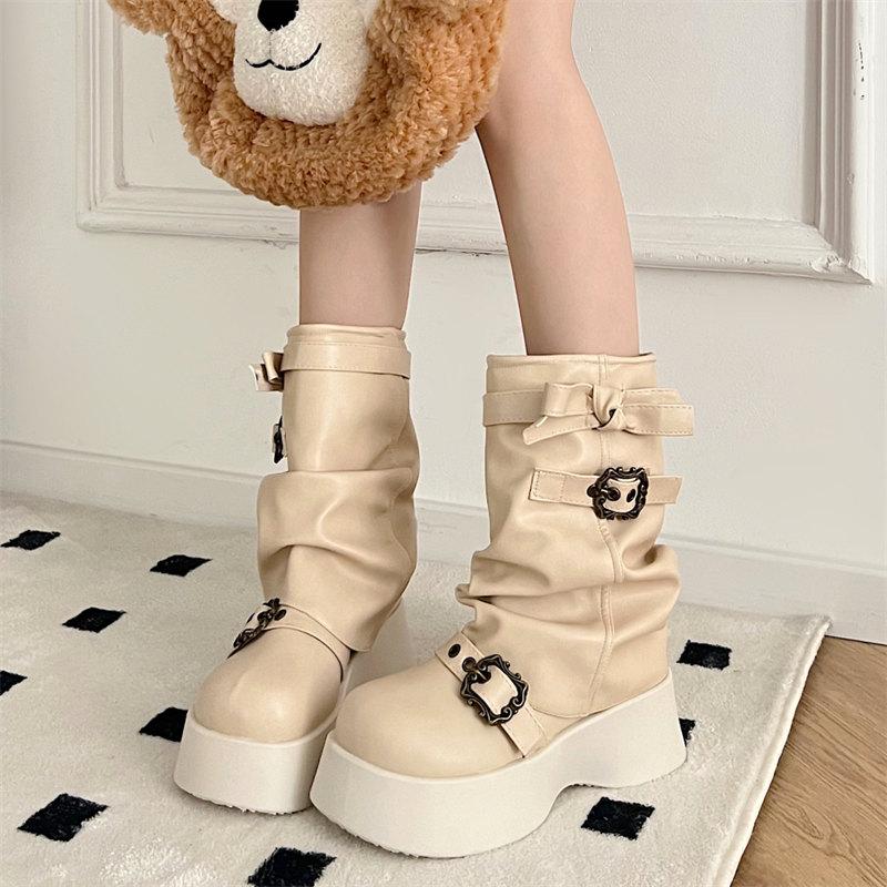 Fashion Wedges Platform Chelsea Boots Women Mid Calf Shoes Winter 2024 Designer New Fashion Goth Motorcycles Boots Casual Ankle Boots