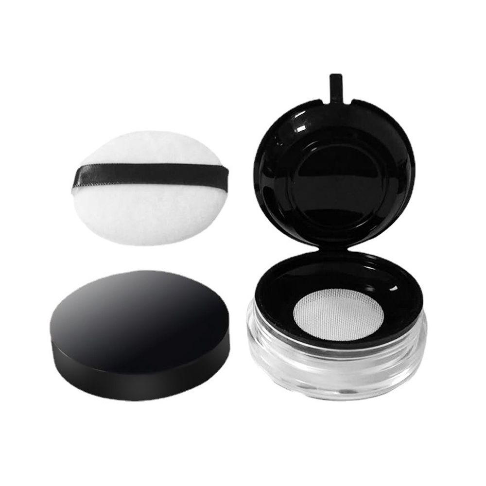 Round Powdery Cake Box Sieve Portable With Puff Plastic Cosmetic Container Travel Makeup Jar Loose Powder Pot Empty Powder Case