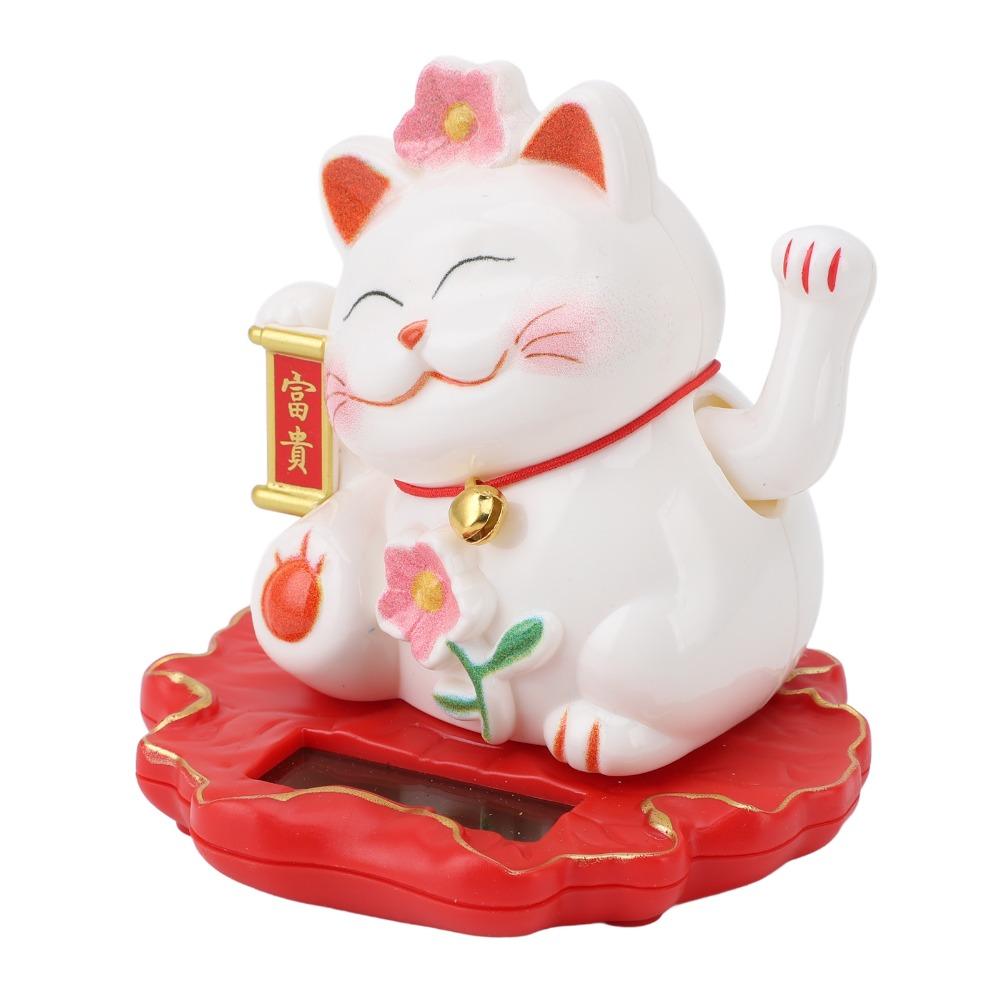 ABS Fortune Maneki Neko Statue 3in Solar Feng Shui Cat Figurine  Office Desk Decorative Figurine