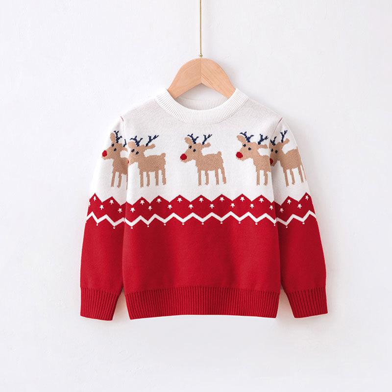New Christmas Reindeer Sweaters for Children, Autumn and Winter Knitted Sweaters for Boys, Girls and Babies