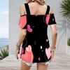 Plus Size Women Cold Shoulder Flutter Sleeve T Shirt Cute Pink Heart Spark Star Print Short Sleeve Top