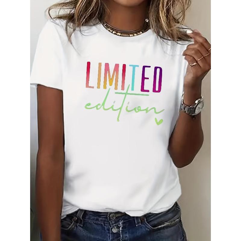 Women's Limited Edition Print Tee Round Neck Short Sleeve Slightly Loose Sporty Casual Vacation Essential Top