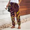 Women Retro Printing Pants Lace Up Elastic Waist Loose Trousers Casual Long Pants Trousers with Pockets