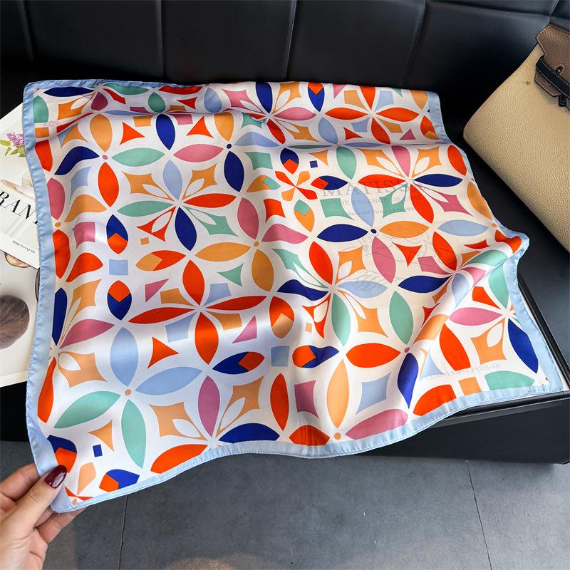 Women S Geometric Printed Silk Like Square Scarf For Summer