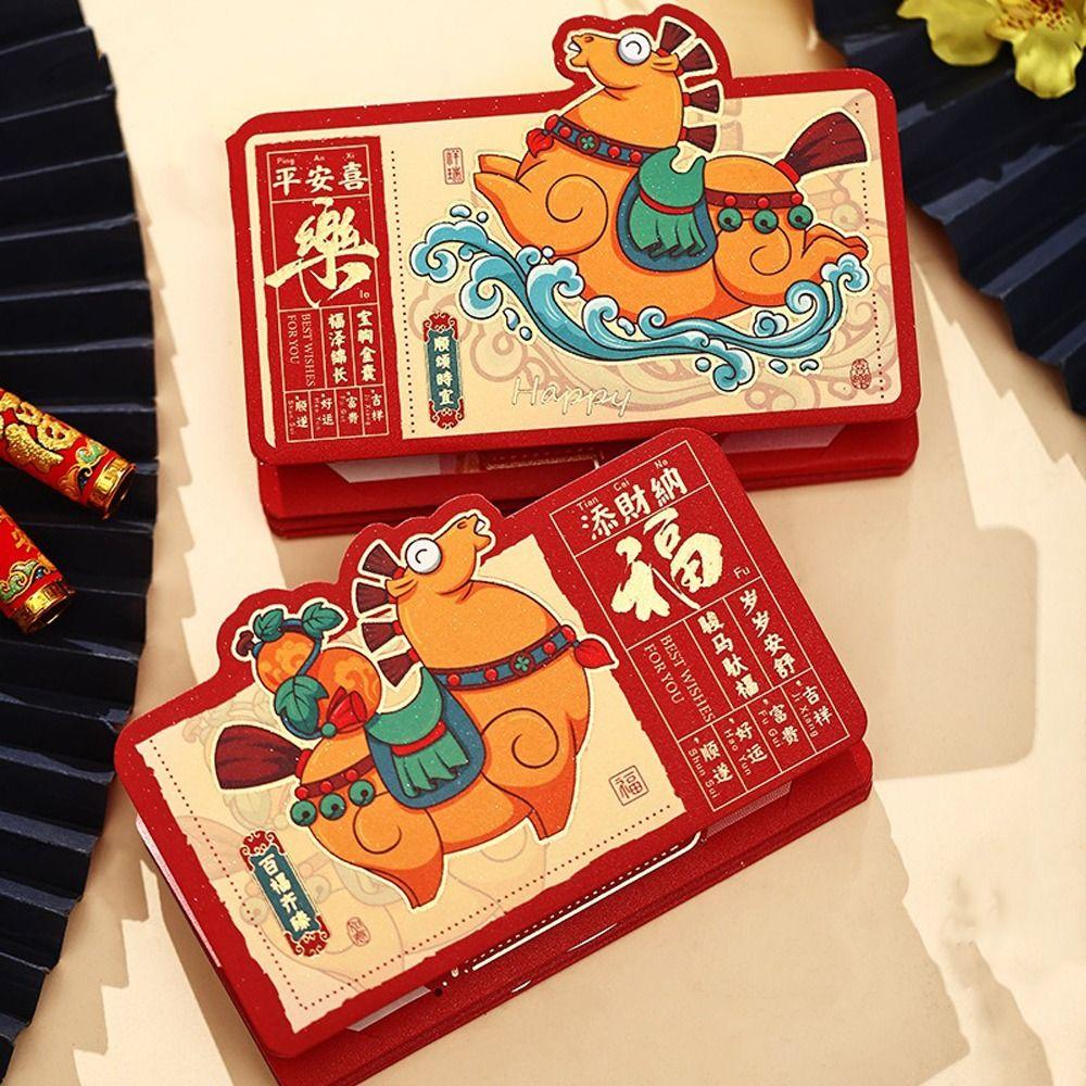 6 Karten Falten Rote Umschläge Papier Cartoon Neujahr Geldumschlag 2026 Jahr des Pferdes Hongbao Rote Taschen Kinder Geschenke