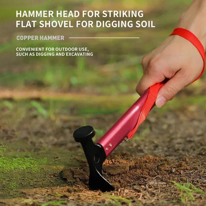 Camping Hammer, Stainless Steel & Copper Outdoor Tent Peg Stake Mallet with Stake Puller, Ground Nail Hammer for Mountaineering