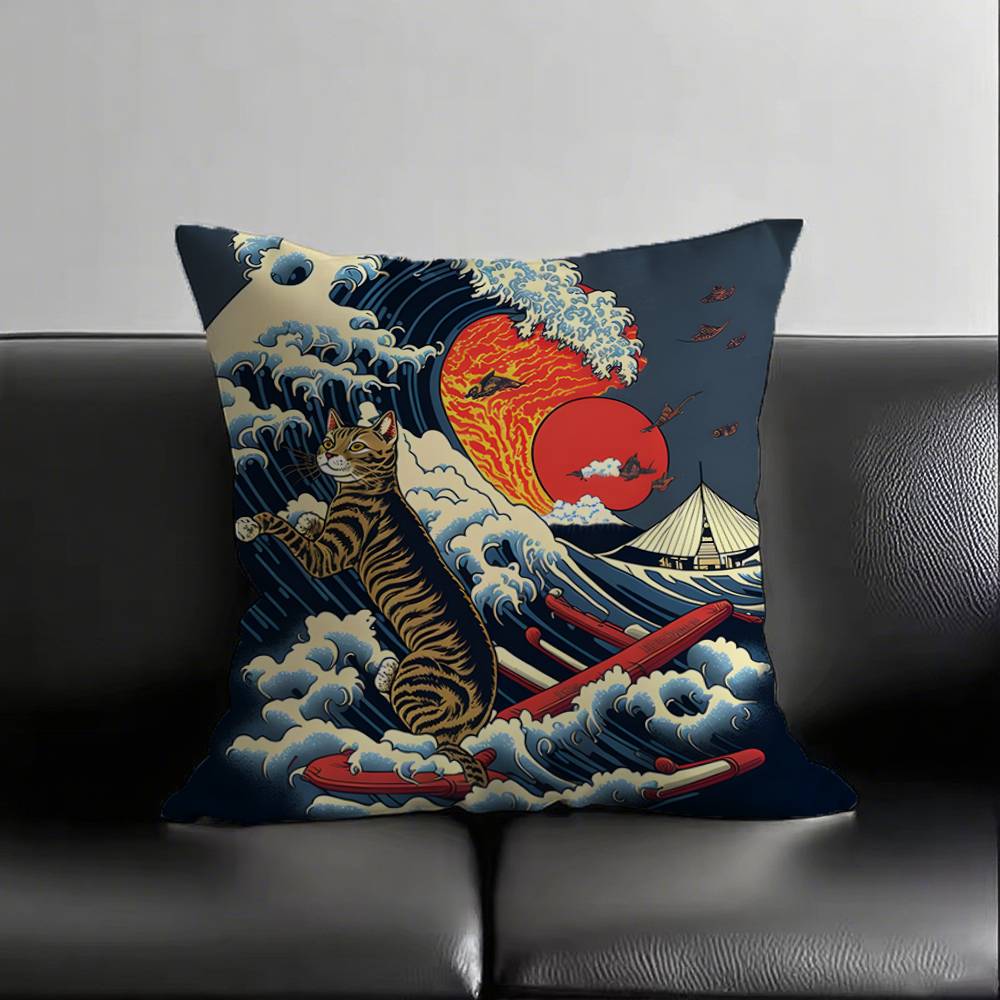 1 Stück Die Große Welle von Kanagawa Hokusai Kissenbezug Quadratisch Schlafzimmer Sofa Freizeit Komfort Kissen Auto Wohnzimmer Heimdekoration