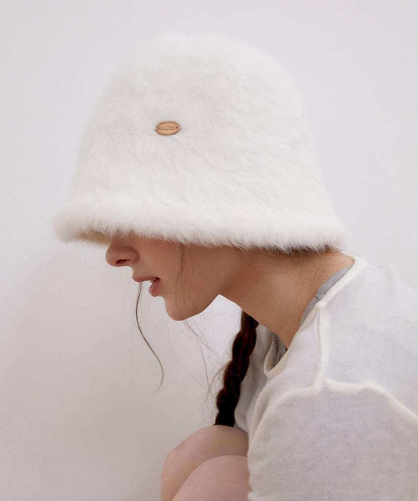 Hallen Soft Hairy Fur Bucket Hat (C072_White)