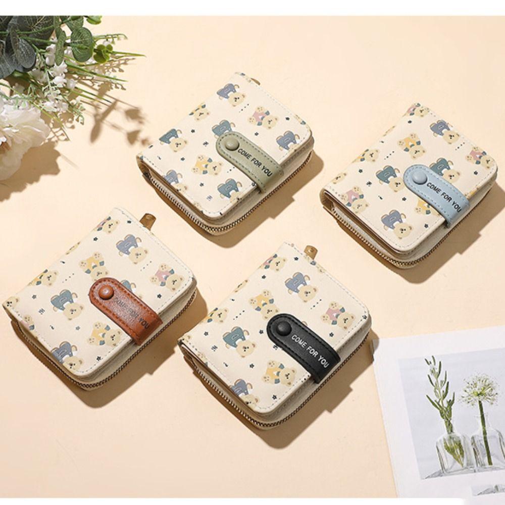 Cute PU Leather Short Wallet Bear Short Coin Purse Zipper Storage Bag Women Girls