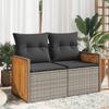 Vidaxl Garden Sofa With Cushions, 2-Seater, Grey, Poly Rattan