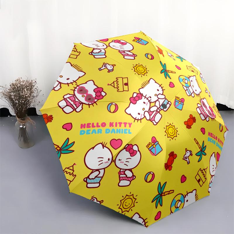 Hello Kitty  Pattern, Automatic Folding Umbrella, Portable and Foldable Design, 8 Ribs, a Christmas or Birthday Gift.