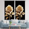 Golden Ebony Floral Digital Printed Drapes Rod Pocket Style Ideal for Livingroom Space Kitchen Bedchamber Study Contemporary Household