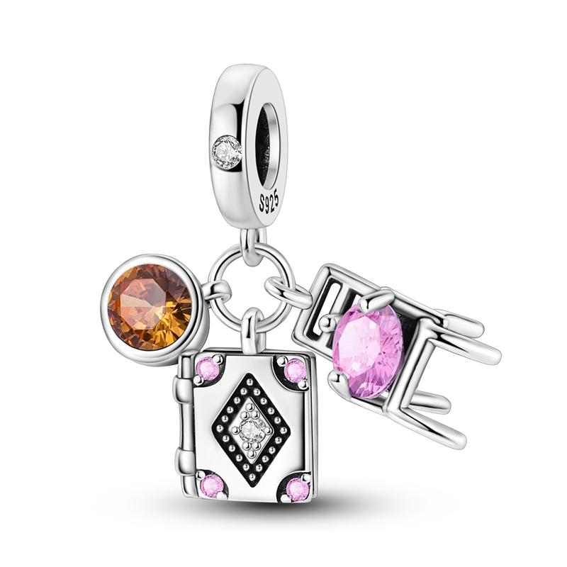 Copper Metal Butterfly Dragonfly Flower Pink Zircon Themed Sweet Charm Bead Components Bead Components Compatible With Pan Authentic Original