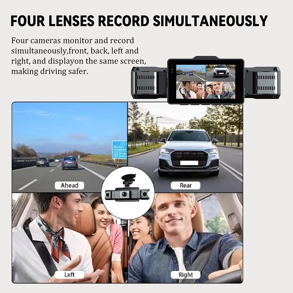 New Car Dash Cam 4 Channel HD 1080P Black Box DVR Night Vision 24H Parking Monitor 360° with WiFi Dash Cam Parking Backup Camera