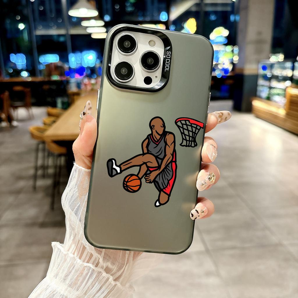 Color Phone Case For iPhone 17 16E 16 11 15 14 Pro MAX 12 13 MINI 7 8 Plus XR SE Silver Plated IMD Cover Basketball Layup
