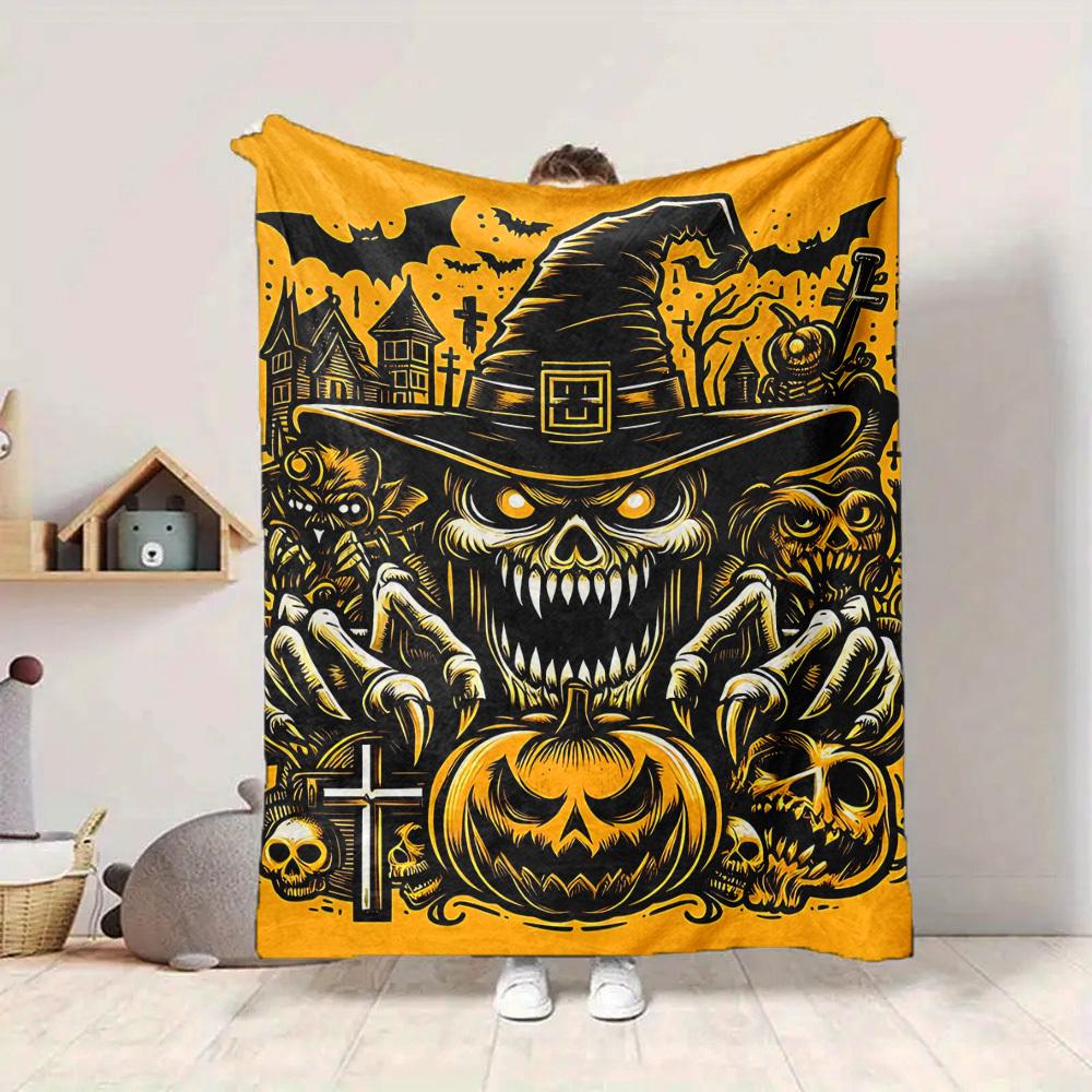 1pc Halloween Horror Blanket, Lightweight Flannel Throw Blanket for Sofa, Bed, Travel, Camping, Living Room, Office, Couch, Chair, and Bed