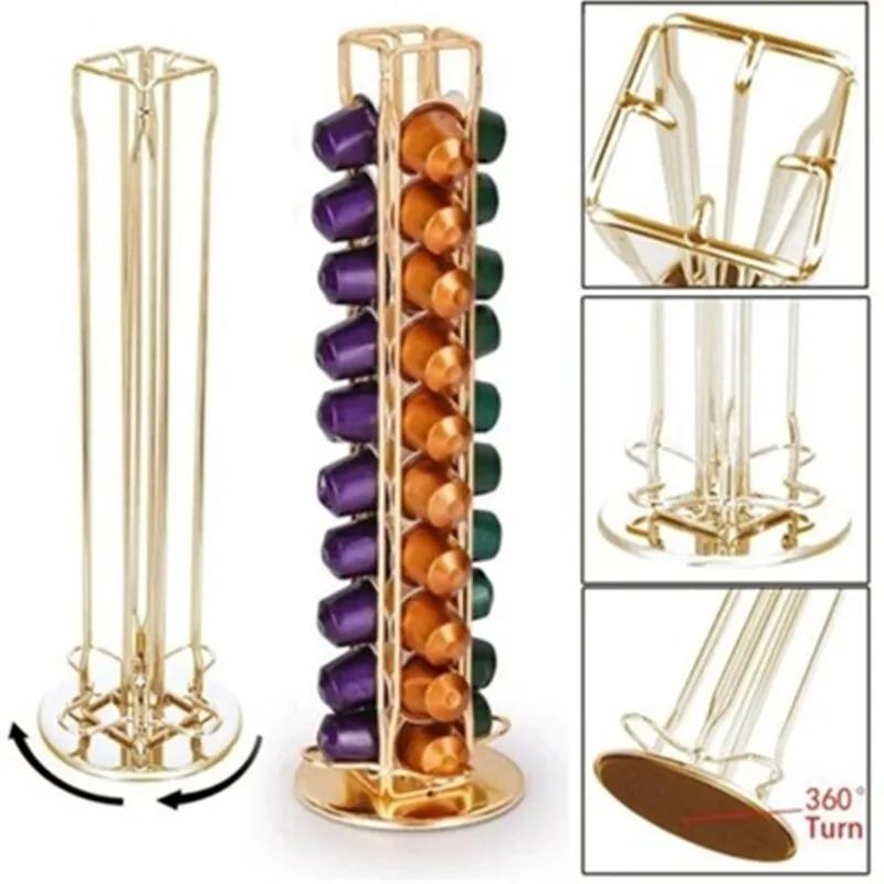 40 Pcs Nespresso Capsules Holder Rotating Rack Coffee Capsule Stand Coffee Pod Stainless Metal Storage Shelve Organization